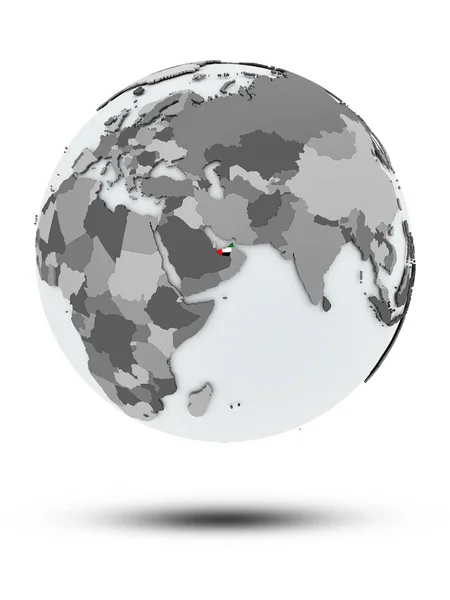 United Arab Emirates Flag Globe Shadow Isolated White Background Illustration — Stock Photo, Image