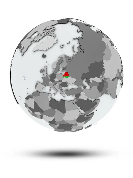 Biélorussie Avec Drapeau Sur Globe Avec Ombre Isolée Sur Fond — Photo