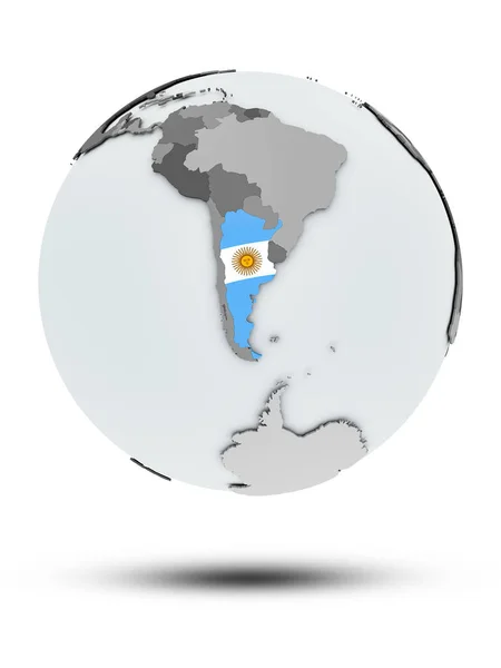 Argentinië Met Vlag Wereldbol Met Schaduw Geïsoleerd Een Witte Achtergrond — Stockfoto