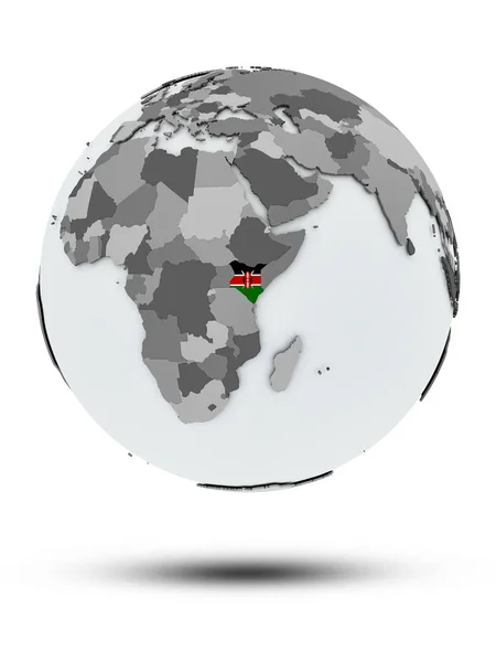Kenya Flag Globe Shadow Isolated White Background Illustration — Stock Photo, Image