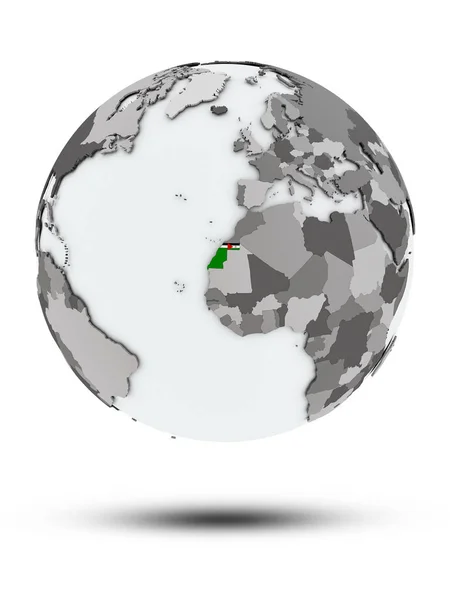 Západní Sahara Vlajkou Zeměkouli Stínem Izolovaných Bílém Pozadí Obrázek — Stock fotografie