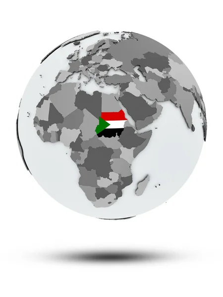 Súdán Vlajkou Zeměkouli Stínem Izolovaných Bílém Pozadí Obrázek — Stock fotografie