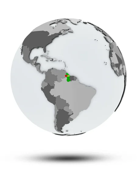Guyana Zászló Földgömb Árnyék Elszigetelt Fehér Background Illusztráció — Stock Fotó