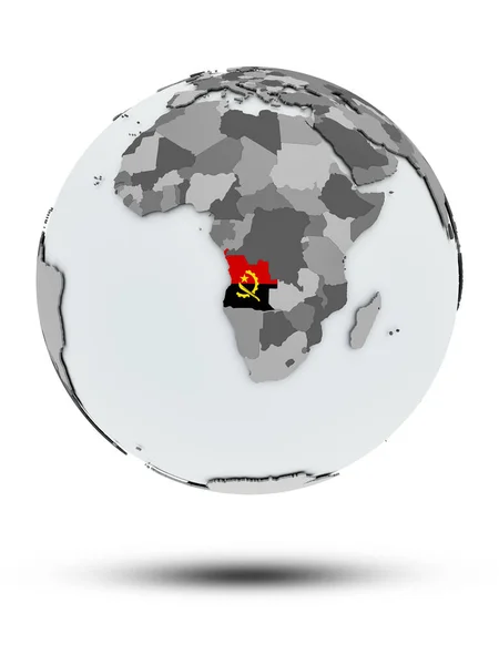 Angola Met Vlag Wereldbol Met Schaduw Geïsoleerd Een Witte Achtergrond — Stockfoto