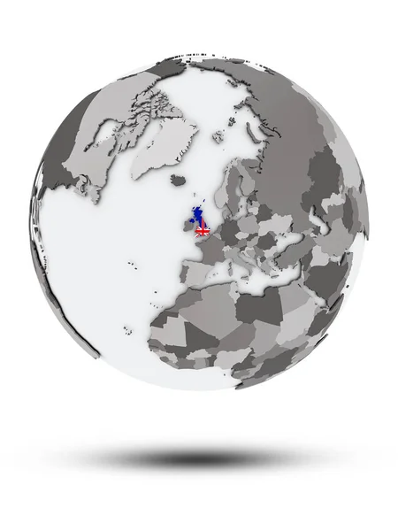 United Kingdom Flag Globe Shadow Isolated White Background Illustration — Stock Photo, Image
