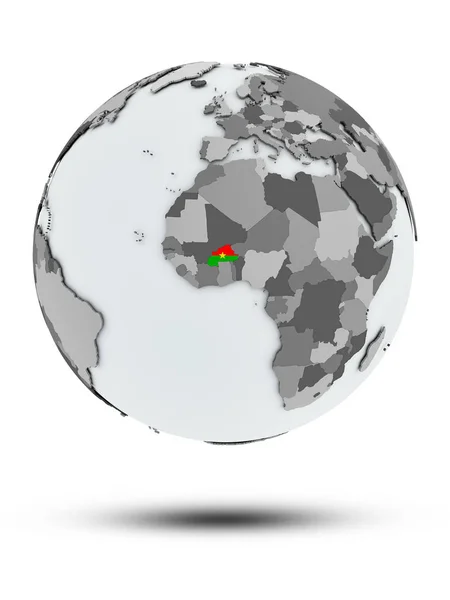 Burkina Faso Met Vlag Wereldbol Met Schaduw Geïsoleerd Een Witte — Stockfoto