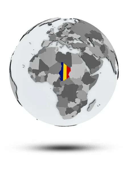 Tsjaad Met Vlag Wereldbol Met Schaduw Geïsoleerd Een Witte Achtergrond — Stockfoto
