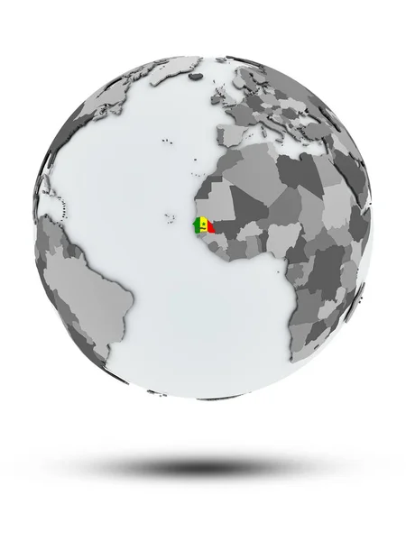 Senegal Flag Globe Shadow Isolated White Background Illustration — Stock Photo, Image