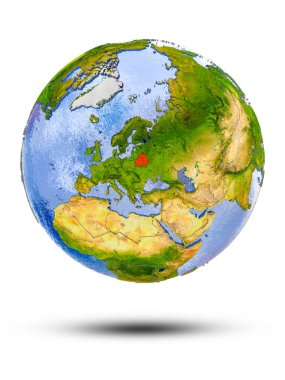 Beyaz arka plan üzerinde izole gölge ile dünya üzerinde Beyaz Rusya. 3D çizim.