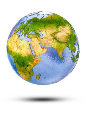 Birleşik Arap Emirlikleri Globe izole beyaz zemin üzerine gölge ile. 3D çizim.