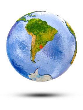 Uruguay Globe izole beyaz zemin üzerine gölge ile. 3D çizim.