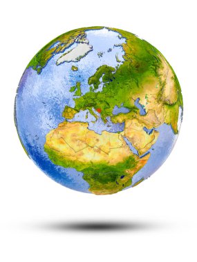 Bosna ve Hersek ile gölge beyaz arka plan üzerinde izole küre üzerinde. 3D çizim.
