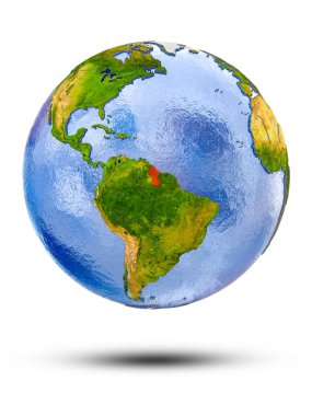 Guyana Globe izole beyaz zemin üzerine gölge ile. 3D çizim.