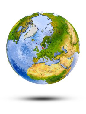 Danimarka Globe izole beyaz zemin üzerine gölge ile. 3D çizim.