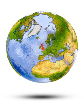 Beyaz arka plan üzerinde izole gölge ile dünya üzerinde İngiltere. 3D çizim.