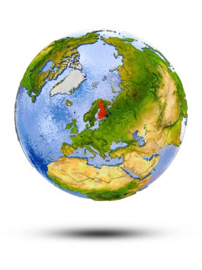 Finlandiya Globe izole beyaz zemin üzerine gölge ile. 3D çizim.
