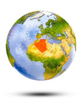 Cezayir Globe izole beyaz zemin üzerine gölge ile. 3D çizim.
