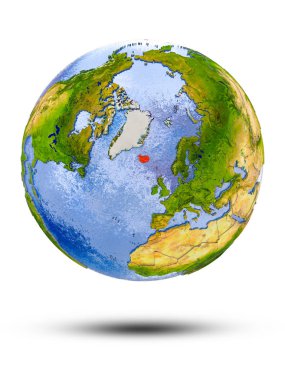 İzlanda Globe izole beyaz zemin üzerine gölge ile. 3D çizim.