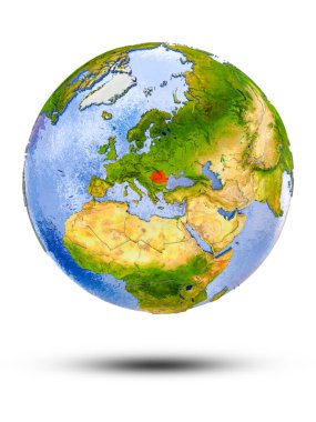 Romanya Globe izole beyaz zemin üzerine gölge ile. 3D çizim.