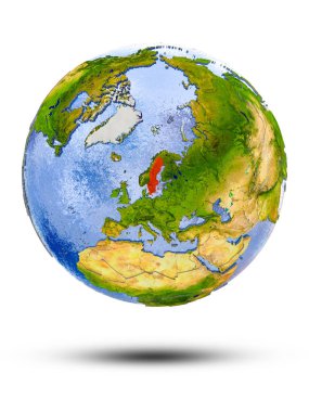 İsveç Globe izole beyaz zemin üzerine gölge ile. 3D çizim.