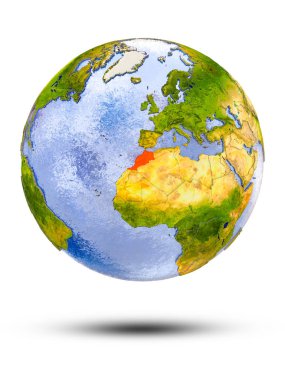 Fas Globe izole beyaz zemin üzerine gölge ile. 3D çizim.