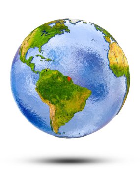 Fransız Guyanası Globe izole beyaz zemin üzerine gölge ile. 3D çizim.