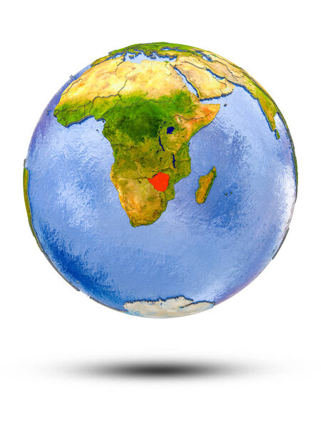 Zimbabwe on globe with shadow isolated on white background. 3D illustration.