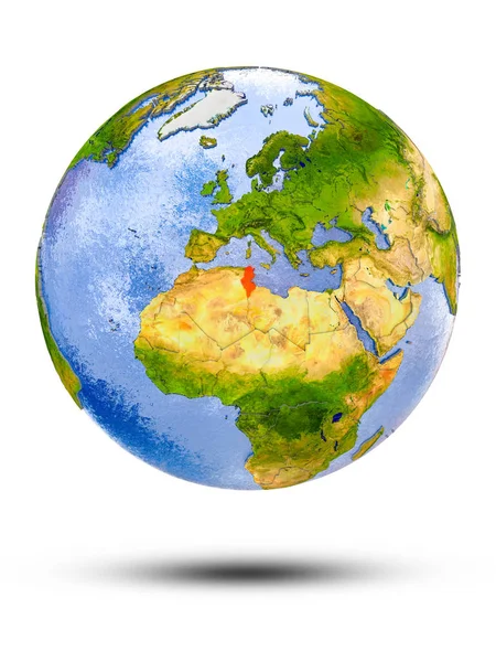 Туніс Земній Кулі Тінню Ізольовані Білому Тлі Ілюстрація — стокове фото
