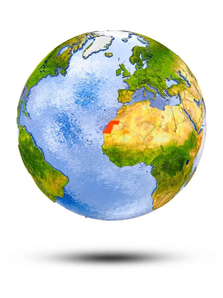 Sahara Occidentale Globo Con Ombra Isolata Sfondo Bianco Illustrazione — Foto Stock