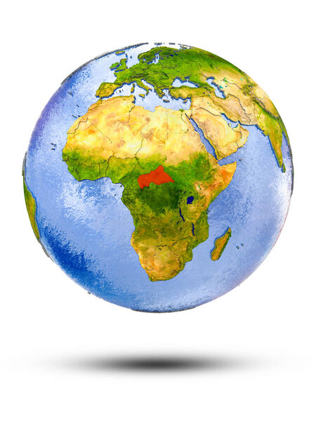 Central Africa on globe with shadow isolated on white background. 3D illustration.