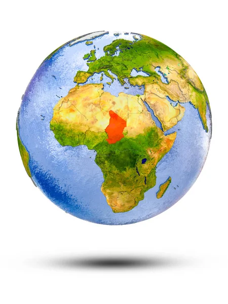 Tchad Sur Globe Avec Ombre Isolée Sur Fond Blanc Illustration — Photo