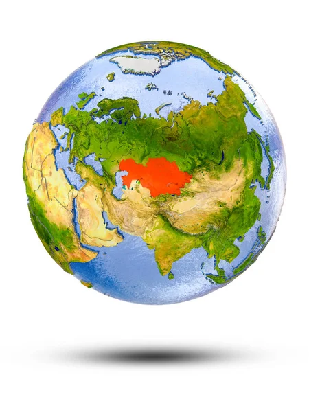 Kazakhstan Sur Globe Avec Ombre Isolée Sur Fond Blanc Illustration — Photo