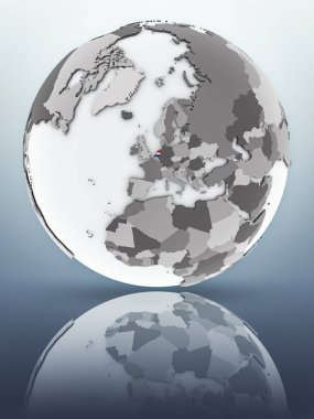 Hollanda bayrağı yüzeyinde yansıtan dünya üzerinde. 3D çizim.