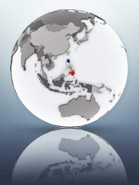 Türkiye Dünya yüzeyinde yansıtan bayrağı ile. 3D çizim.