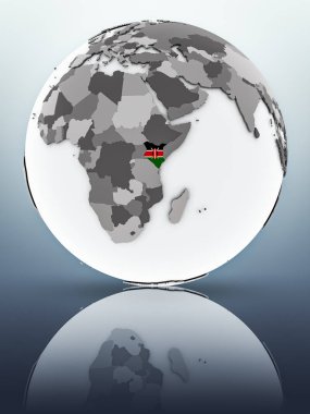 Dünya yüzeyinde yansıtan bayrağı ile Kenya. 3D çizim.