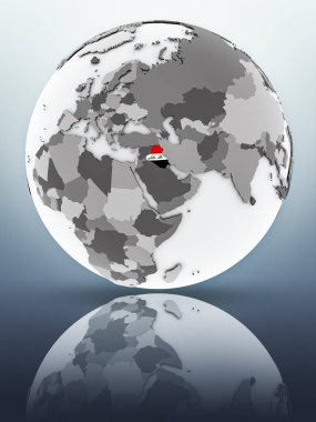 Irak bayrağı yüzeyinde yansıtan dünya üzerinde. 3D çizim.