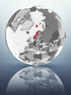 Norveç bayrağı yüzeyinde yansıtan dünya üzerinde. 3D çizim.