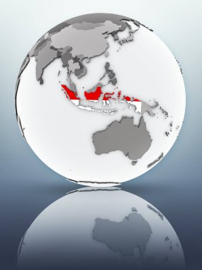 Endonezya bayrağı yüzeyinde yansıtan dünya üzerinde. 3D çizim.