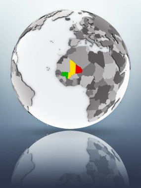 Dünya yüzeyinde yansıtan bayrağı ile mali. 3D çizim.