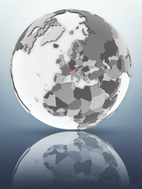 İsviçre bayrağı yüzeyinde yansıtan dünya üzerinde. 3D çizim.