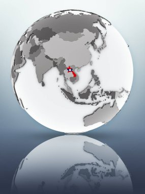 Laos bayrağı yüzeyinde yansıtan dünya üzerinde. 3D çizim.