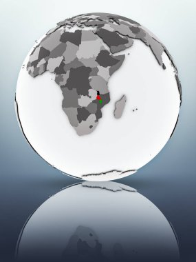 Malavi yüzeyinde yansıtan dünya üzerinde bayrak ile. 3D çizim.