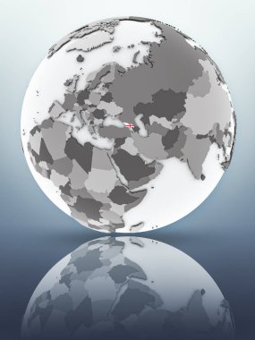 Dünya yüzeyinde yansıtan bayrağı ile Gürcistan. 3D çizim.