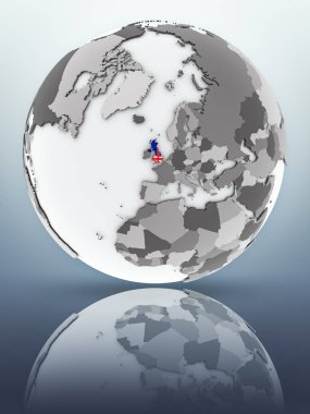 İngiltere bayrak yüzeyinde yansıtan dünya üzerinde. 3D çizim.