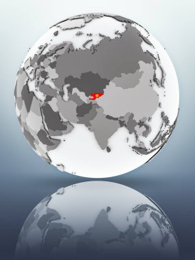 Kırgızistan bayrağı yüzeyinde yansıtan dünya üzerinde. 3D çizim.