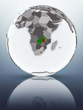 Zambiya bayrağı yüzeyinde yansıtan dünya üzerinde. 3D çizim.