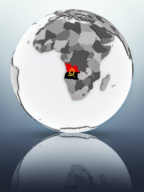 Angola bayrağı yüzeyinde yansıtan dünya üzerinde. 3D çizim.