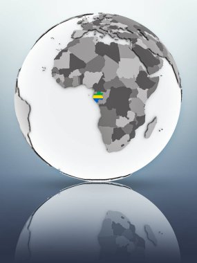 Gabon dünya yüzeyinde yansıtan bayrağı ile. 3D çizim.