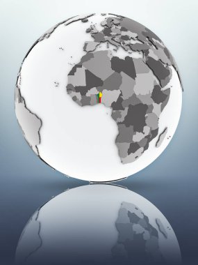 Benin bayrağı yüzeyinde yansıtan dünya üzerinde. 3D çizim.