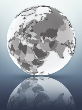 Azerbaycan bayrağı yüzeyinde yansıtan dünya üzerinde. 3D çizim.